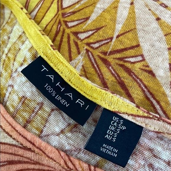 Tahari Linen Top with Yellow tan and pink Pattern - Picture 4 of 4